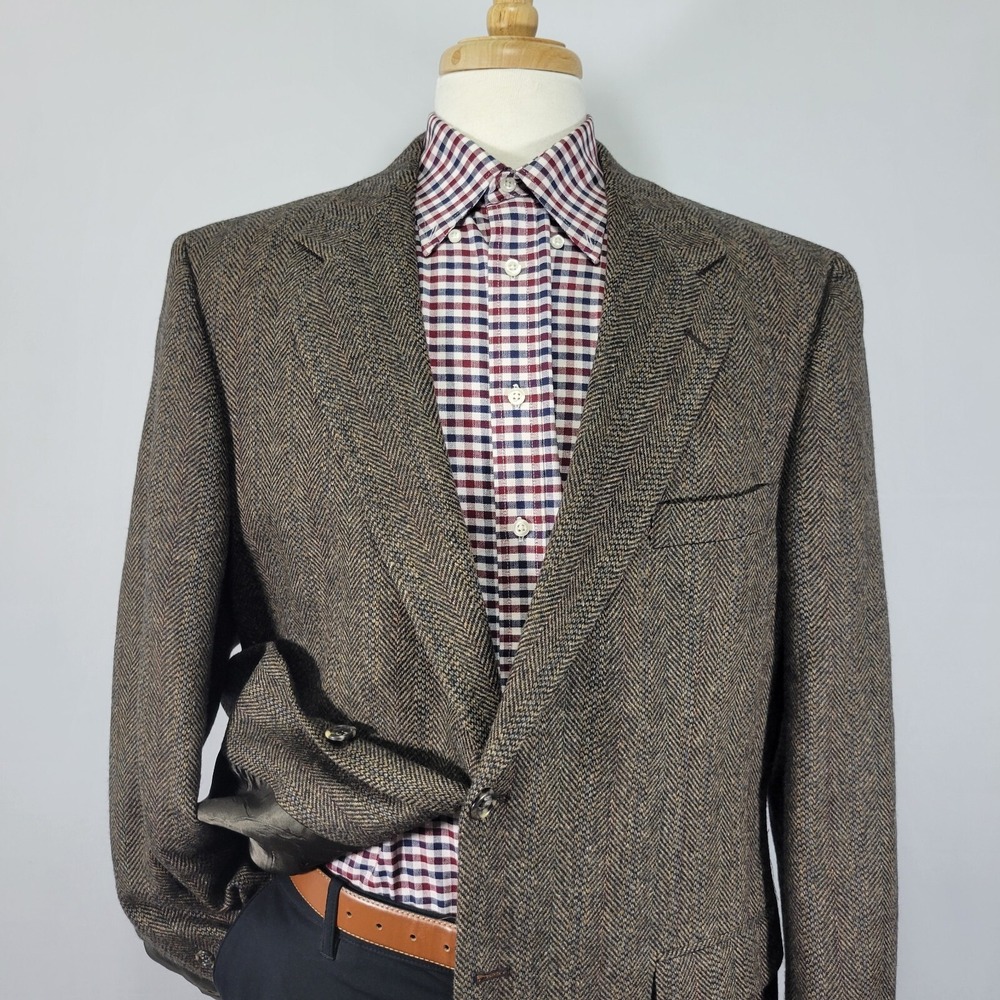 Cricketeer Men's Tweed Sport Coat Blazer Two Button Brown Herringbone Wool 46R - Picture 2 of 14